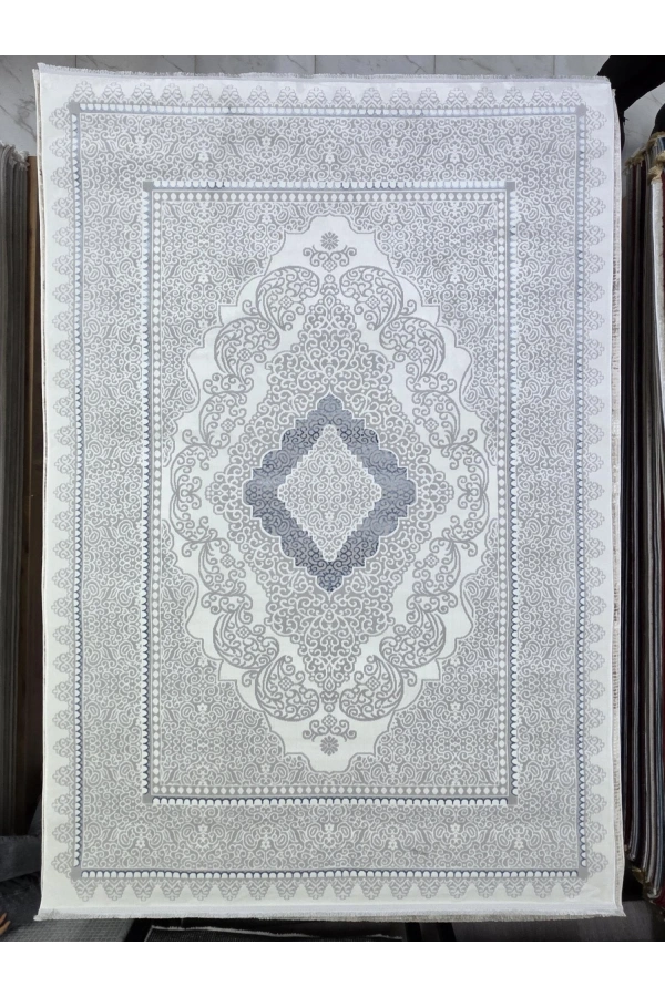 Odak Narin P7068A Gri-Mavi Flash Halı 200x280 | Osmanlı Madalyon Flash Halı