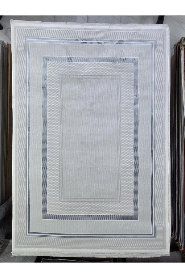 Odak Narin P2337A Gri-Mavi Flash Halı 200x280 | Bordürlü Çerçeveli Modern Halı