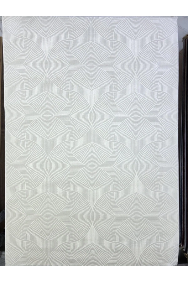 Gümüşsu 1233A Krem Halı 200x280 | Oval Daire Organik Desenli Modern Halı
