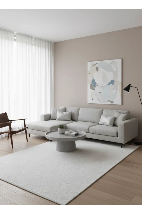 Gümüşsu 1233A Krem Halı 200x280 | Oval Daire Organik Desenli Modern Halı