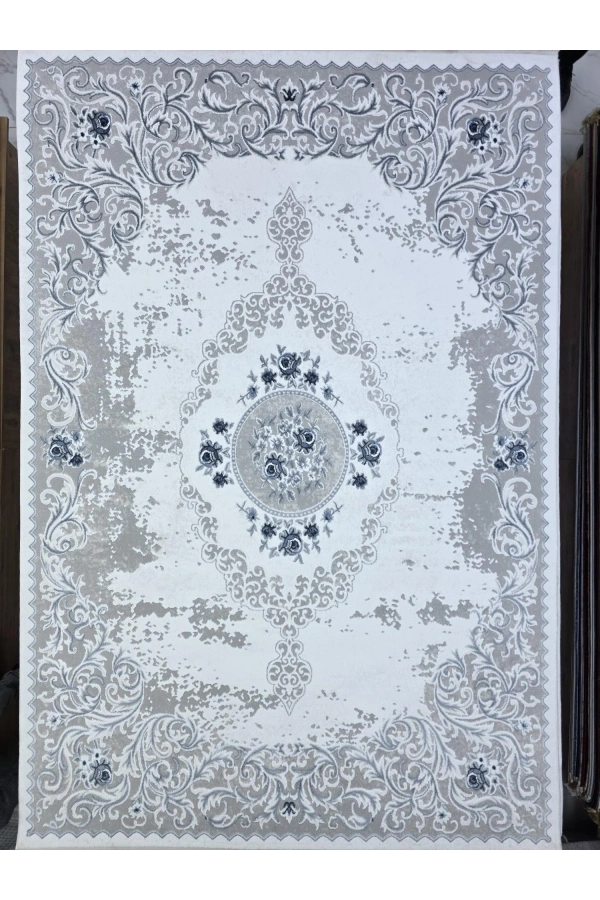 Odak İnci H5445A Lacivert-Beyaz Halı 200x280 | Çiçekli Klasik Vintage Halı