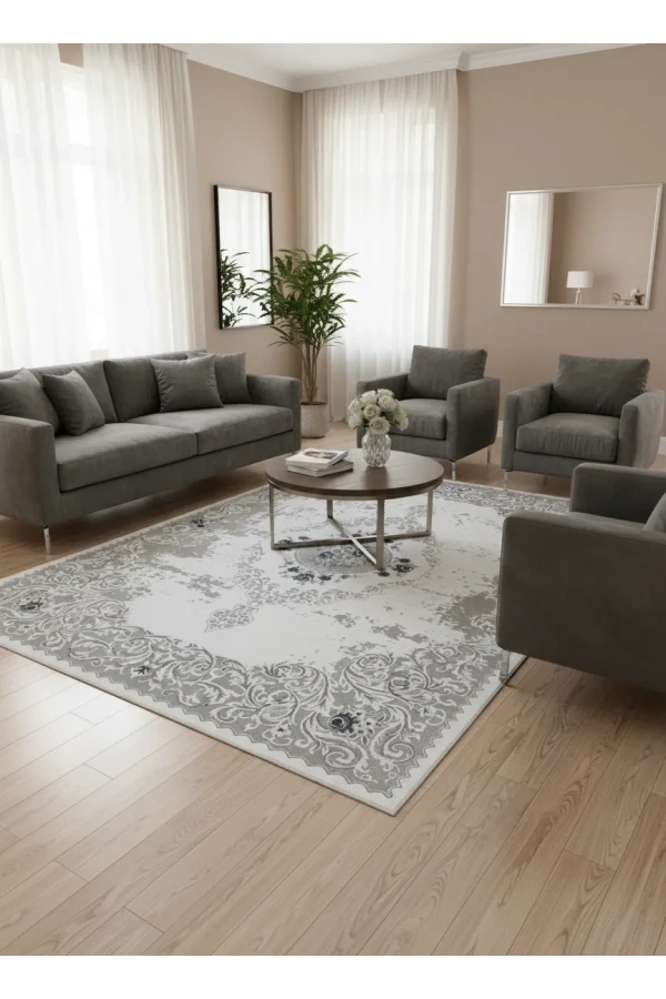 Odak İnci H5445A Lacivert-Beyaz Halı 200x280 | Çiçekli Klasik Vintage Halı