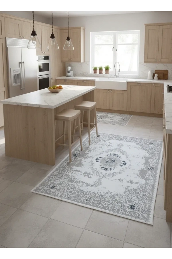 Odak İnci H5445A Lacivert-Beyaz Halı 200x280 | Çiçekli Klasik Vintage Halı