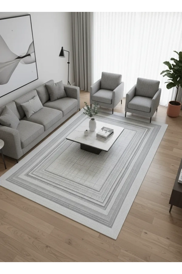 Odak İnci H6565A Beyaz Halı 200x280 | Bordürlü Çerçeve Desenli Klasik Halı