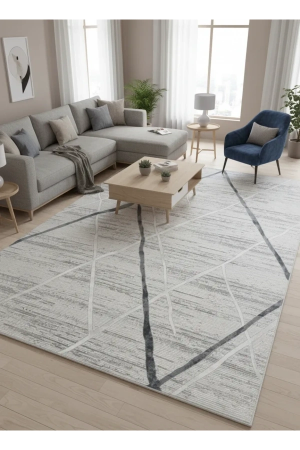 Odak İnci H7396 Açık Mavi-Beyaz Halı 200x280 | Büyük Baklava Desenli Halı