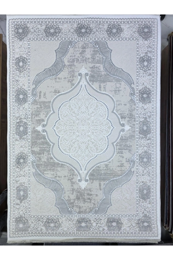 Odak İnci H6296A Beyaz Halı 200x280 | Osmanlı Madalyon Klasik Halı