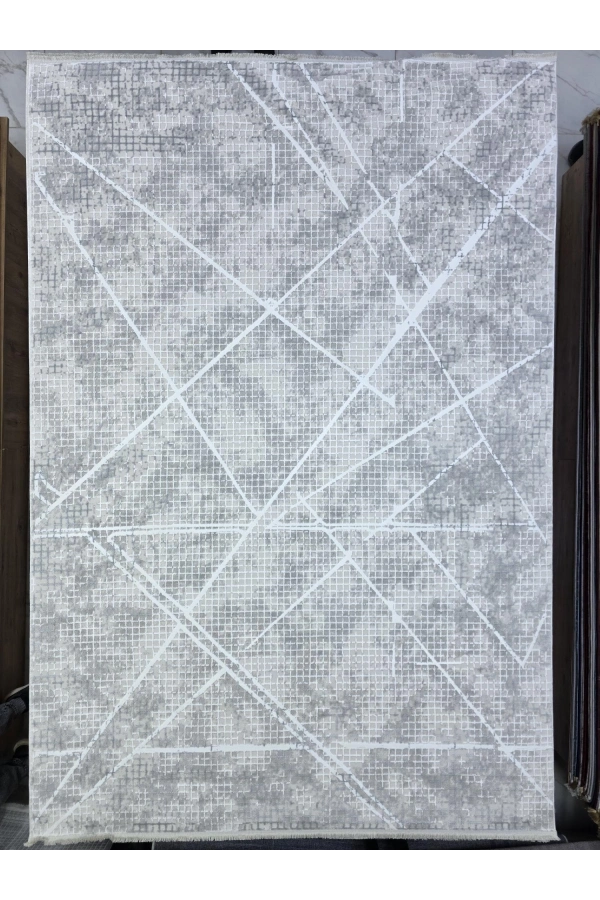 Odak İnci H7399A Gri-Beyaz Halı 200x280 | Geometrik Çapraz Çizgili Modern Halı