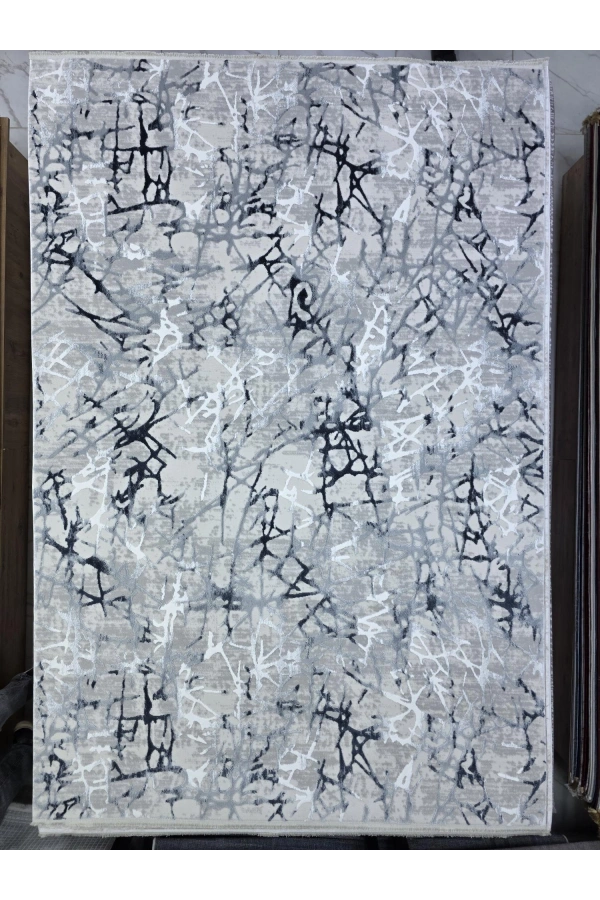 Odak İnci H6039A Lacivert-Gri Halı 200x280 | Soyut Dal Desenli Modern Halı
