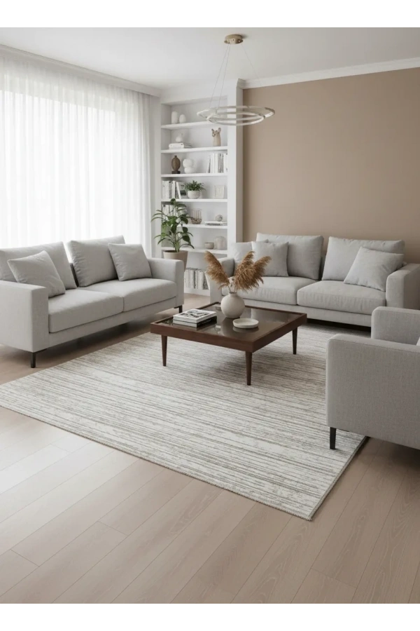 Odak Narin P2371 Kahve Halı 200x280 | İnce Çizgili Bambu Dokulu Halı