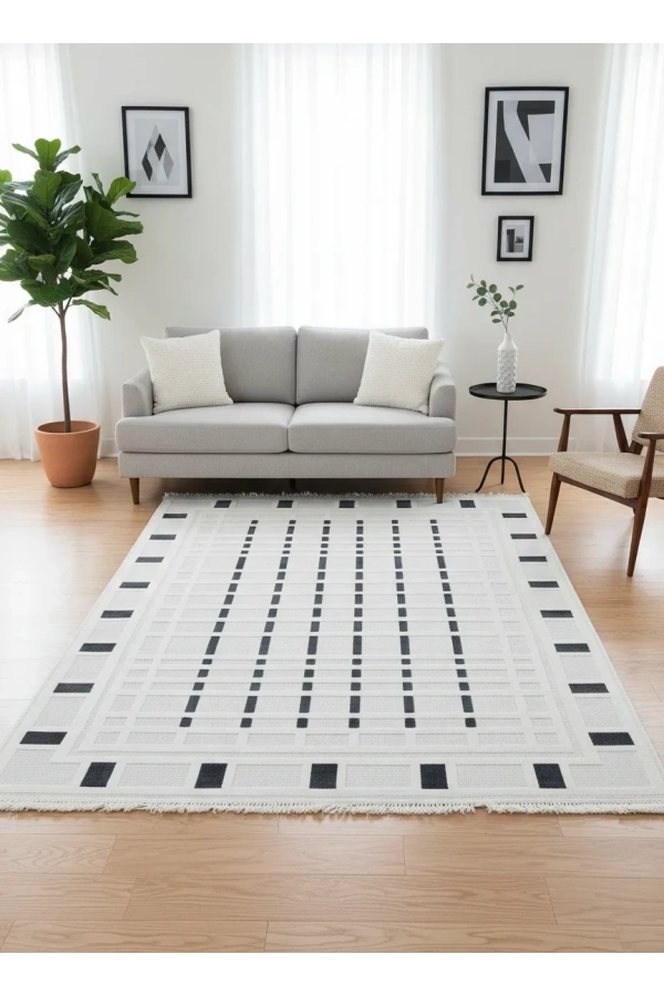 Veseo İskandinavy NU1074 Koyu Mavi Halı 200x275 | Geometrik Lacivert Blok Desenli Halı