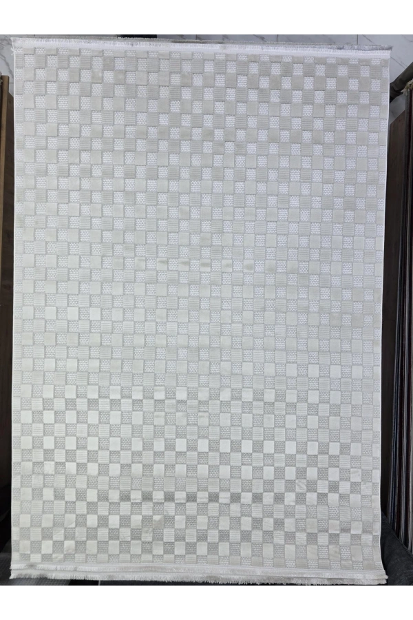 Excellence Monica MC331A Gri Halı 200x275 | Kare Mozaik Desenli Modern Halı