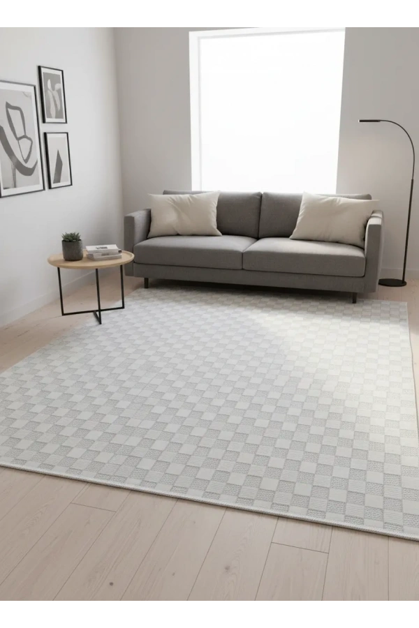 Excellence Monica MC331A Gri Halı 200x275 | Kare Mozaik Desenli Modern Halı