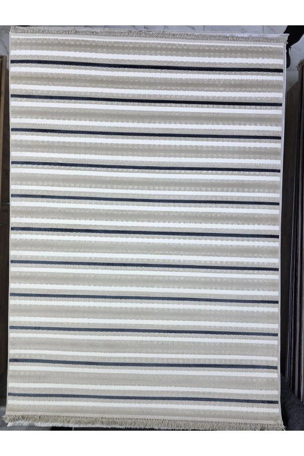 Veseo İskandinavy NU1075 Koyu Mavi Halı 200x275 | Lacivert Şeritli Bohem Halı