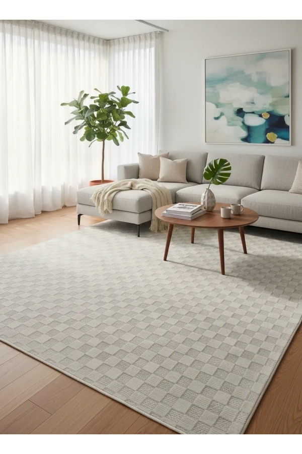 Excellence Monica MC331A Bej Halı 200x275 | Kare Mozaik Desenli Modern Halı