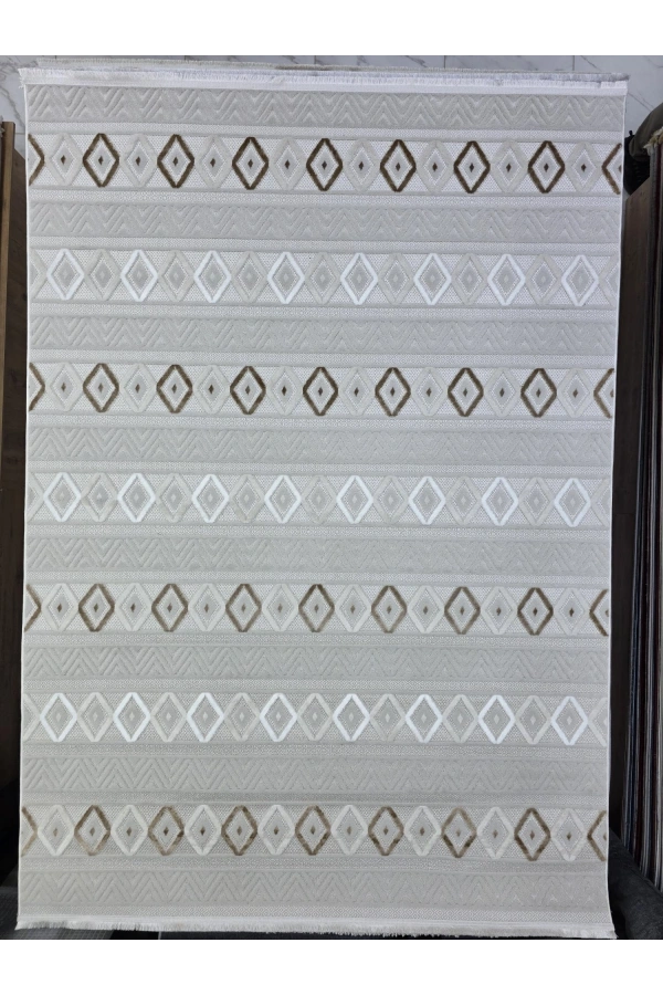 Excellence Monica MC383A Kahve Halı 200x275 | Elmas Şeritli Sıcak Tonlu Halı