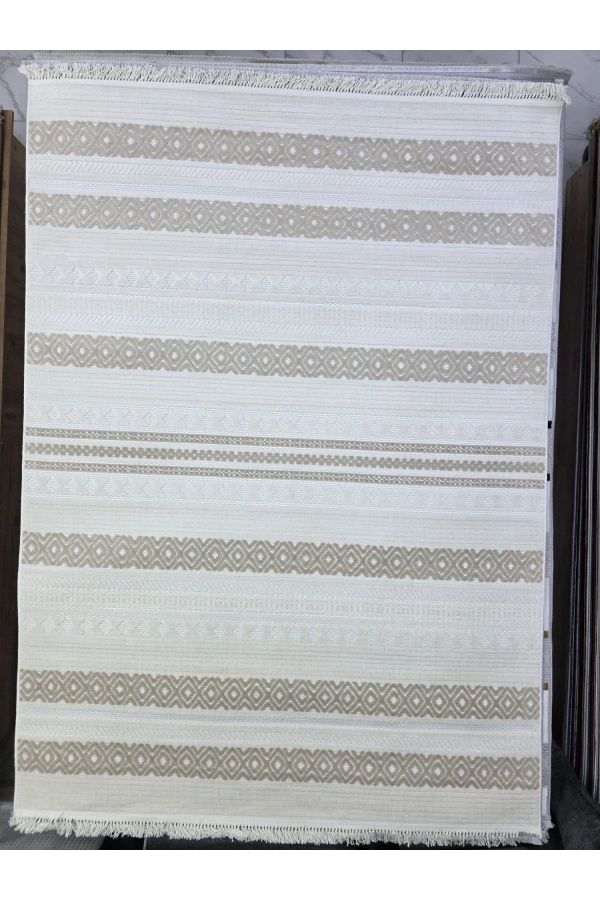 Veseo İskandinavy 9101 Bej Halı 200x275 | Etnik Şeritli Bohem Halı