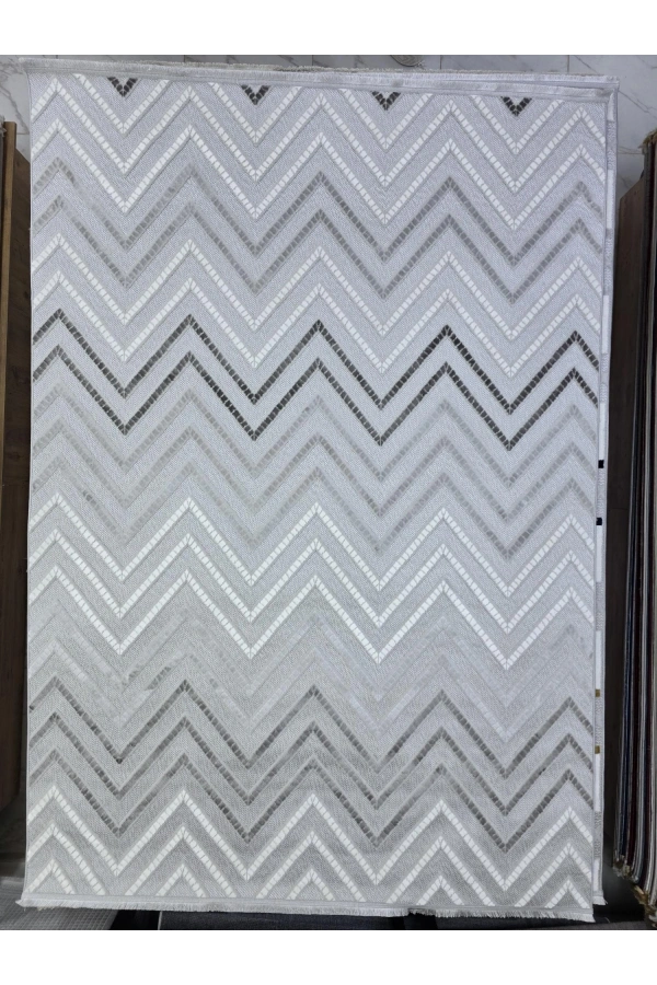 Excellence Monica MC301A Açık Gri-Krem Halı 200x275 | Şevron Desenli Modern Halı