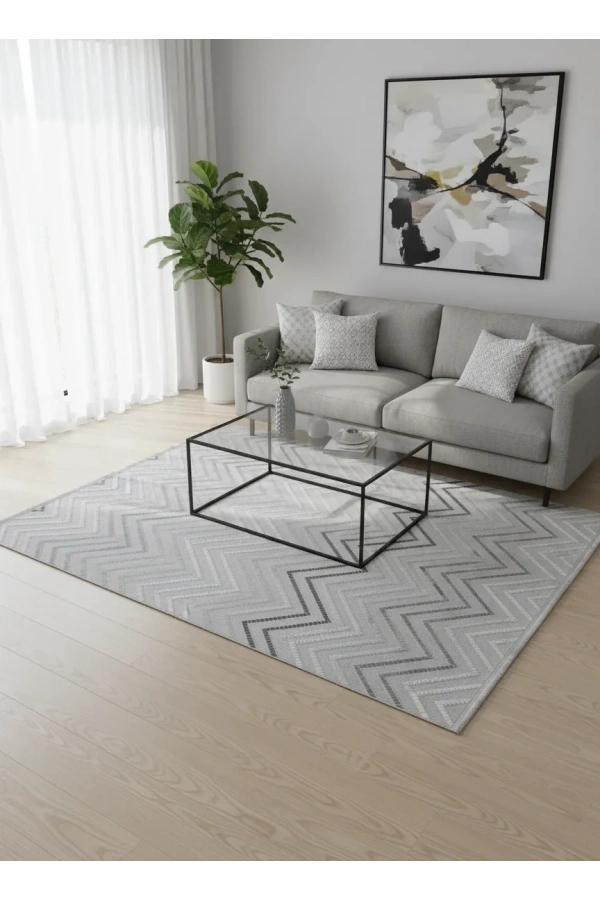 Excellence Monica MC301A Açık Gri-Krem Halı 200x275 | Şevron Desenli Modern Halı