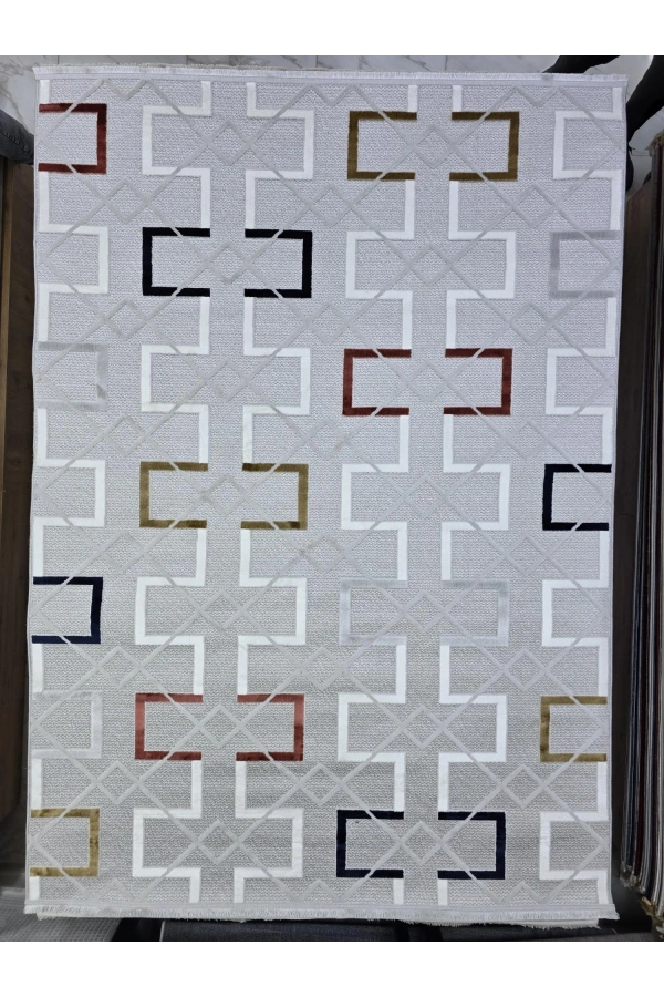 Excellence Monica MC370A Çok Renkli Halı 200x275 | Geometrik Kare Desenli Renkli Halı