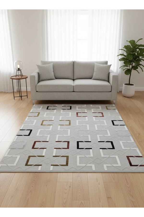 Excellence Monica MC370A Çok Renkli Halı 200x275 | Geometrik Kare Desenli Renkli Halı