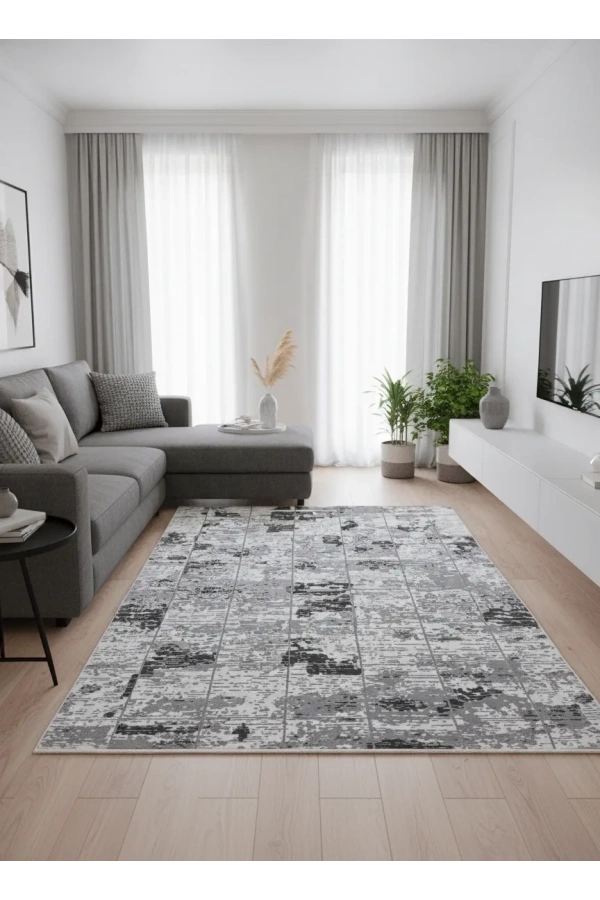 Seher H6892C Gri-Beyaz Halı 200x280 | Klasik Desen Modern Renk Uyumu