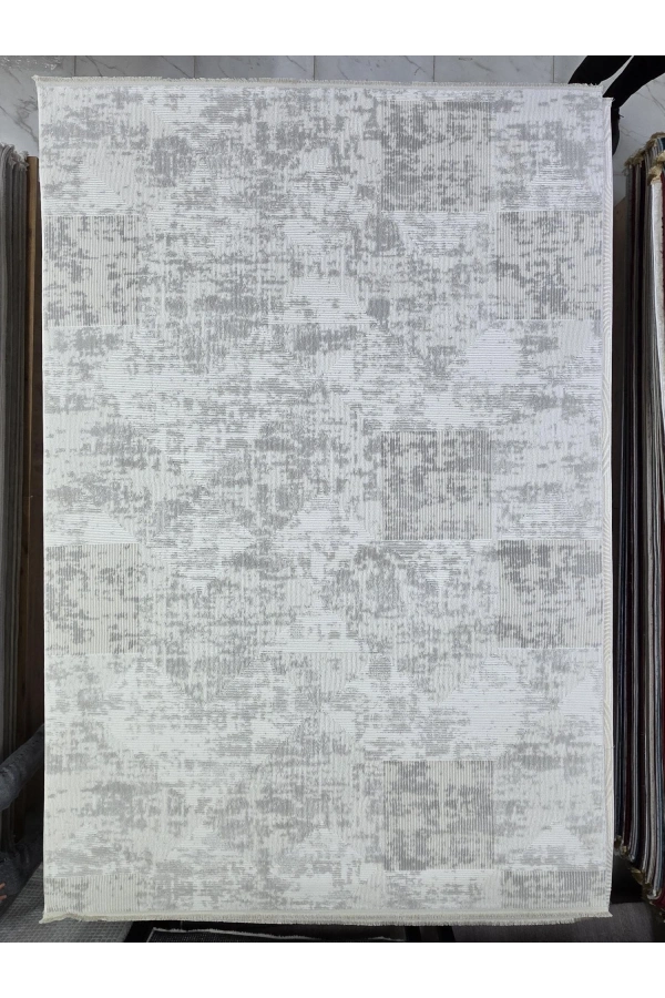 Odak İnci H7397A Beyaz Halı 200x280 | Soyut Eskitme Desenli Modern Halı