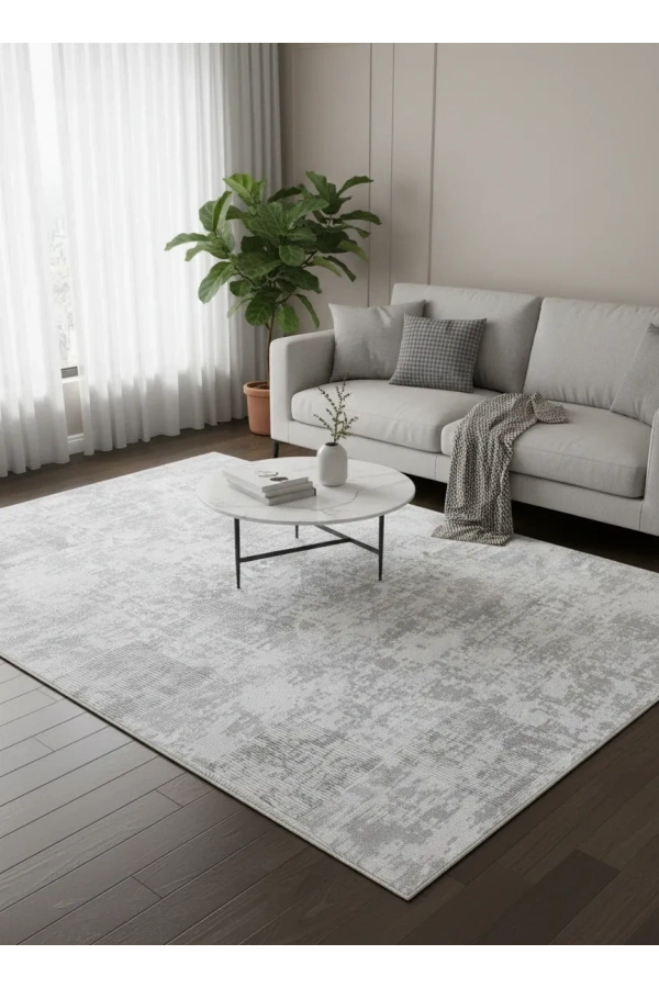 Odak İnci H7397A Beyaz Halı 200x280 | Soyut Eskitme Desenli Modern Halı