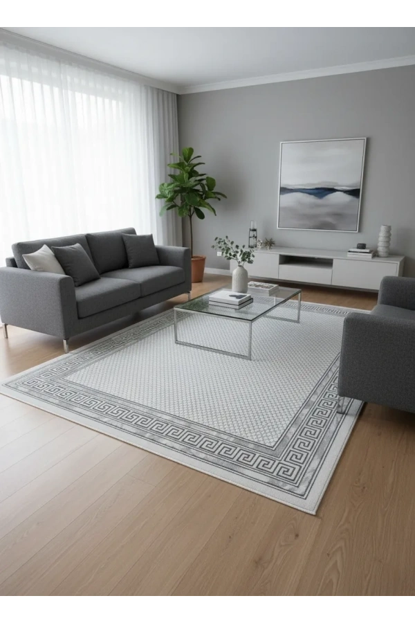 Luna A3026 Gri Halı 200x280 | Modern Geometrik Desenli Halı