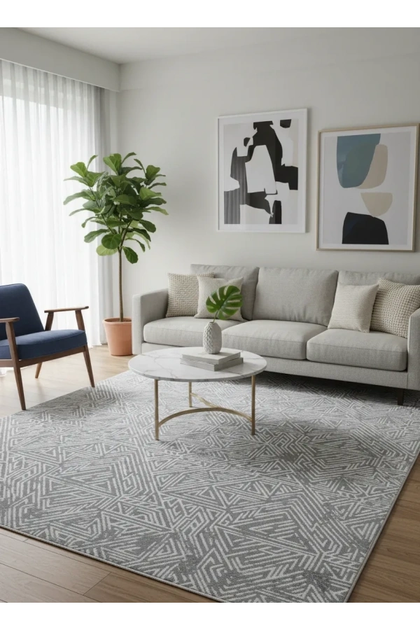 Seher 6964B Beyaz-Gri Halı 200x280 | Aydınlık ve Modern Dekorasyon Halısı