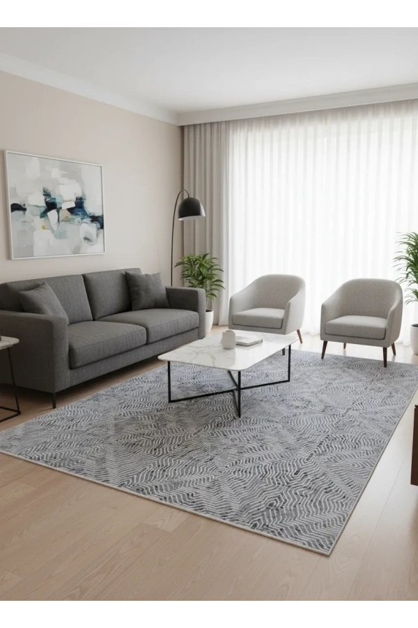 Seher 7178B Gri-Beyaz Halı 200x280 | Şık Desenli Premium Halı