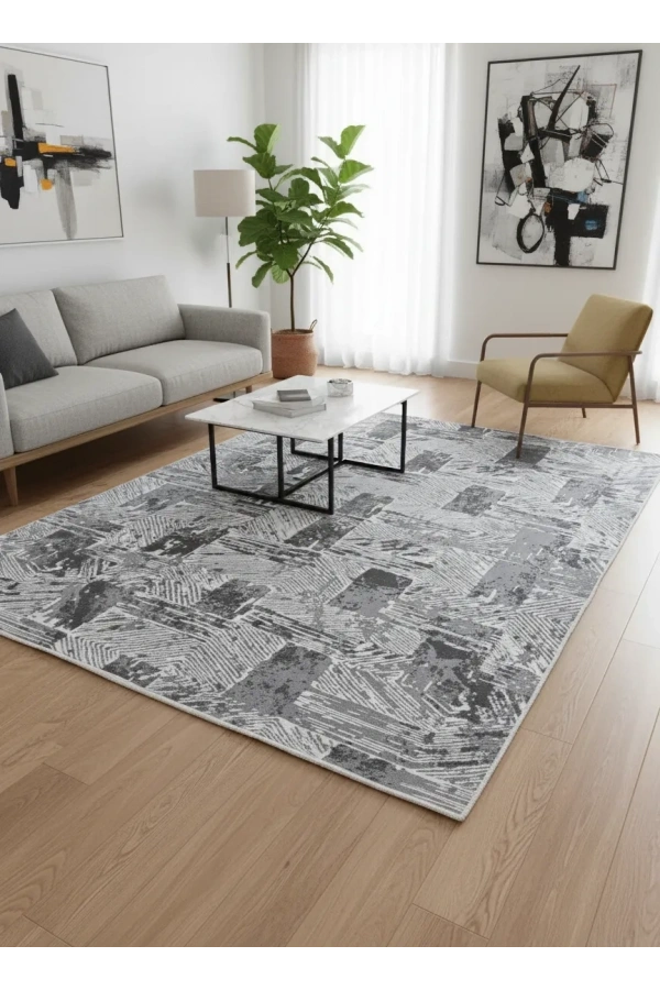 Seher H7007B Gri-Beyaz Halı 200x280 | Zarif ve Modern Dekorasyon Halısı