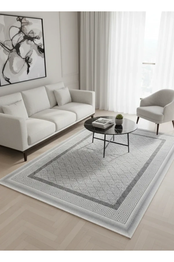 Seher 6877O Gri-Beyaz Halı 200x280 | Kontrast Desenli Modern Halı