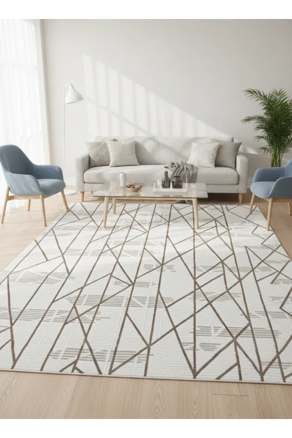 Seher H6895B Koyu Bej-Beyaz Halı 200x280 | Klasik Şıklık Modern Dokunuş