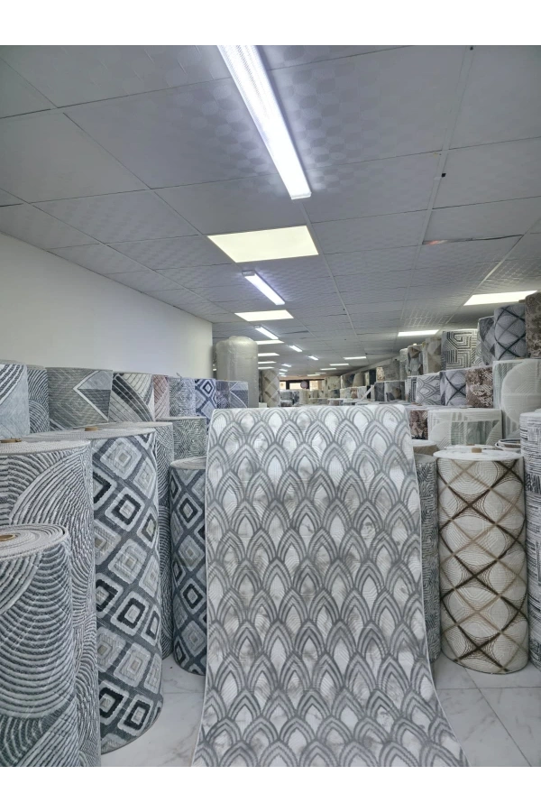 Dinarsu D019 Gri-Beyaz Halı | Art Deco Balık Pulu Desenli Modern Halı