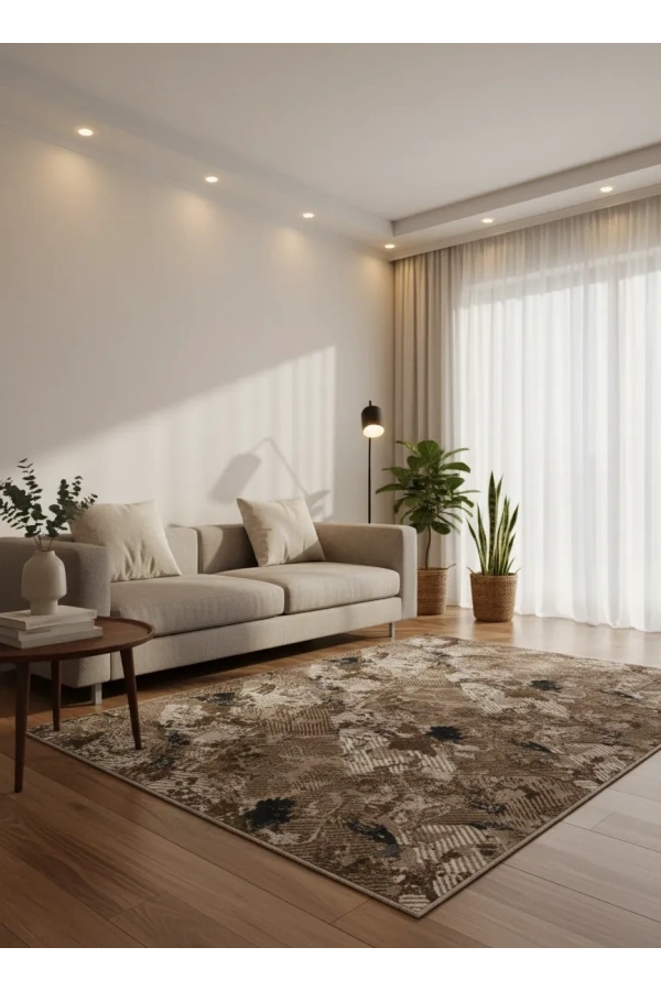 Dinarsu D018 Kahve-Bej Halı | Soyut Vintage Karma Lüks Halı