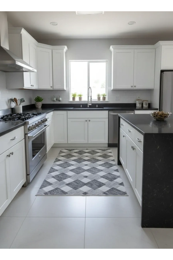 Dinarsu D016 Gri-Beyaz Halı | Ahşap Dokulu Çapraz Desen Modern Halı