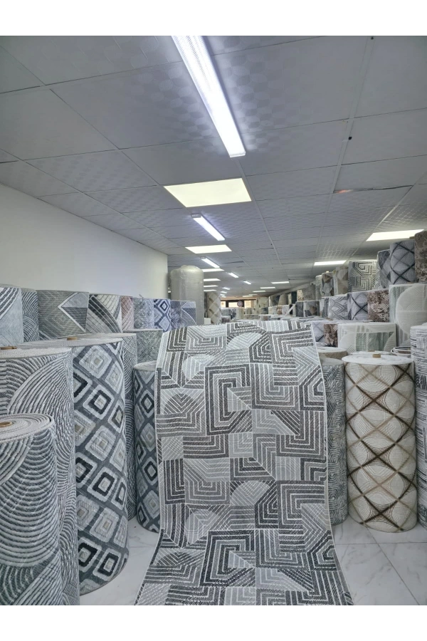 Dinarsu D015 Gri Halı | Labirent Meander Desenli Modern Halı