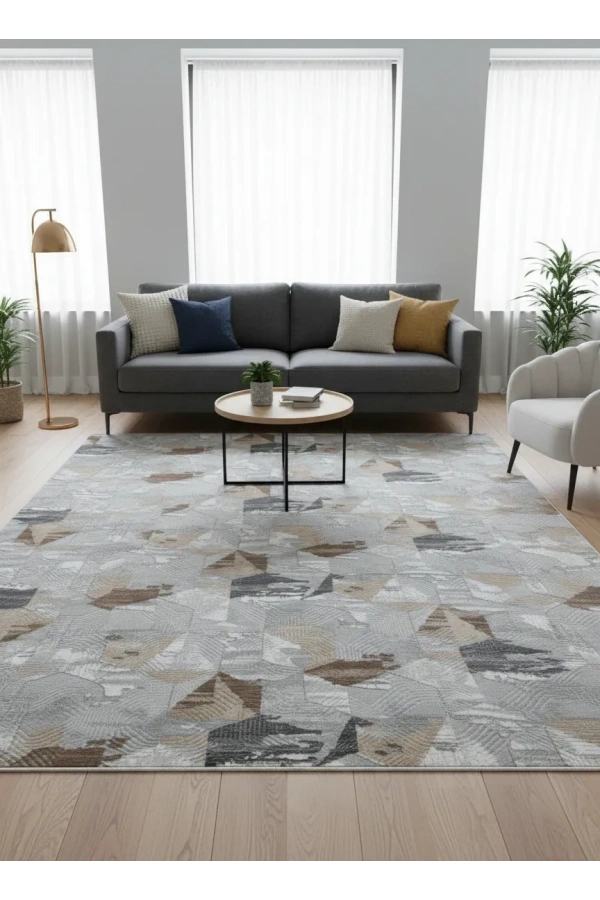 Dinarsu D014 Bej-Kahve Halı | Soyut Karma Desenli Lüks Halı