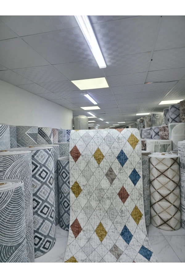 Dinarsu D012 Çok Renkli Halı | Vintage Baklava Desenli Renkli Halı