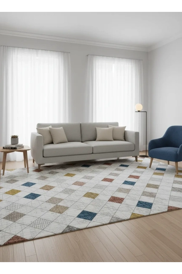 Dinarsu D012 Çok Renkli Halı | Vintage Baklava Desenli Renkli Halı