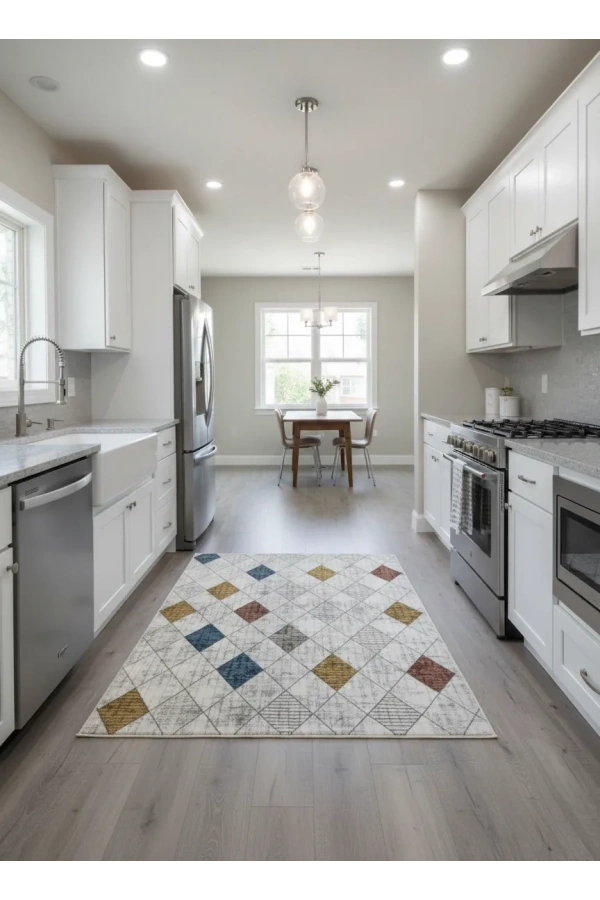 Dinarsu D012 Çok Renkli Halı | Vintage Baklava Desenli Renkli Halı