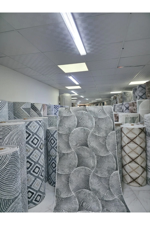 Dinarsu D011 Gri Halı | Spiral Daire Dokulu Modern Halı