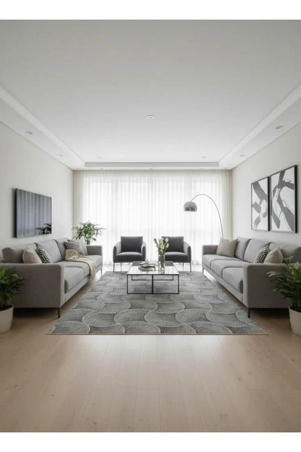 Dinarsu D011 Gri Halı | Spiral Daire Dokulu Modern Halı