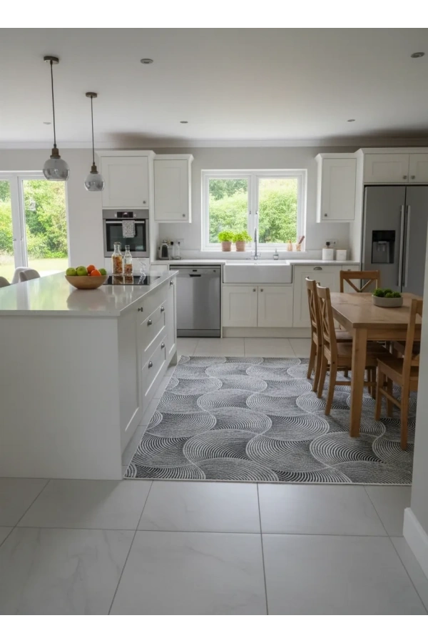 Dinarsu D011 Gri Halı | Spiral Daire Dokulu Modern Halı