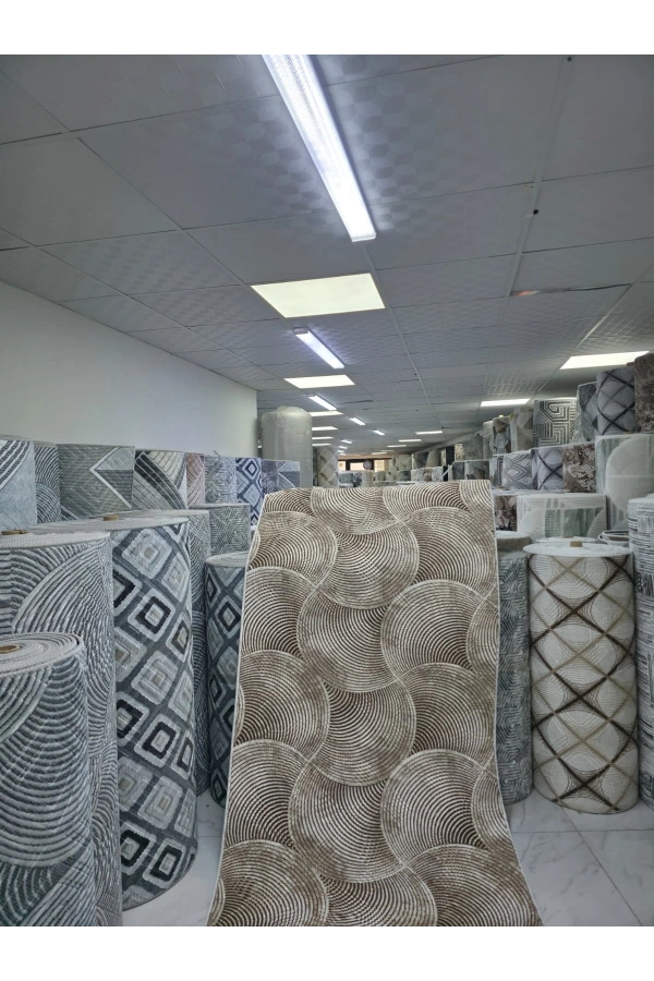 Dinarsu D010 Bej Halı | Spiral Daire Dokulu Modern Halı