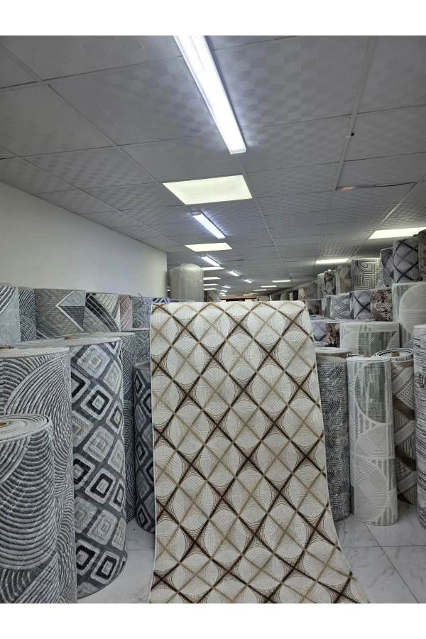 Dinarsu D009 Beyaz-Kahve Halı | Baklava Ağ Desenli Modern Halı