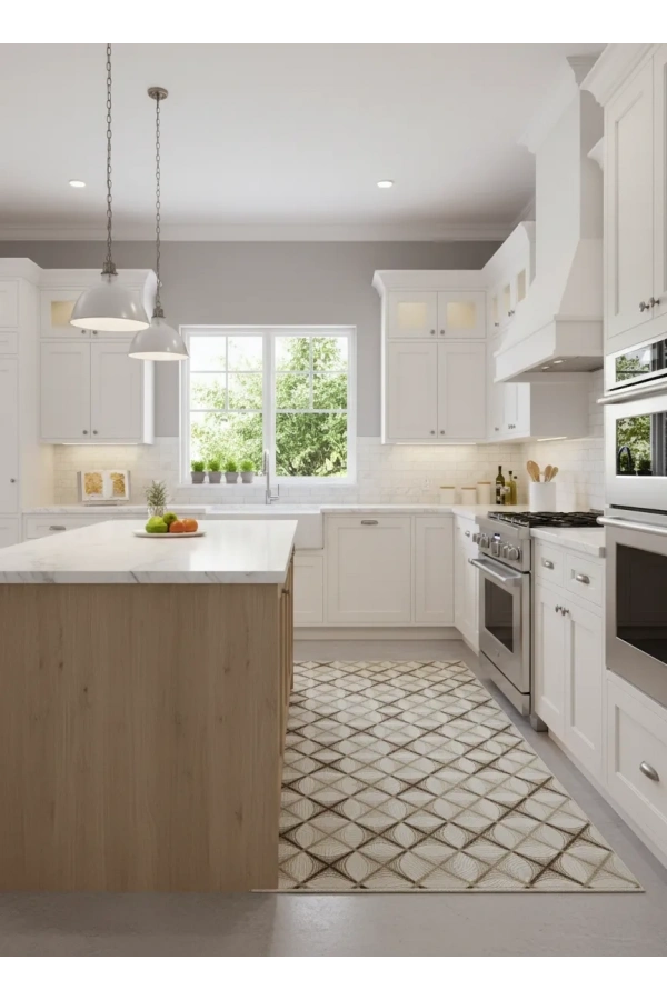 Dinarsu D009 Beyaz-Kahve Halı | Baklava Ağ Desenli Modern Halı