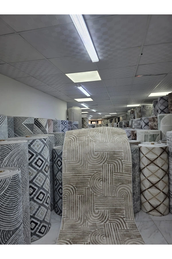 Dinarsu D008 Bej Halı | Soyut Labirent Desenli Modern Halı