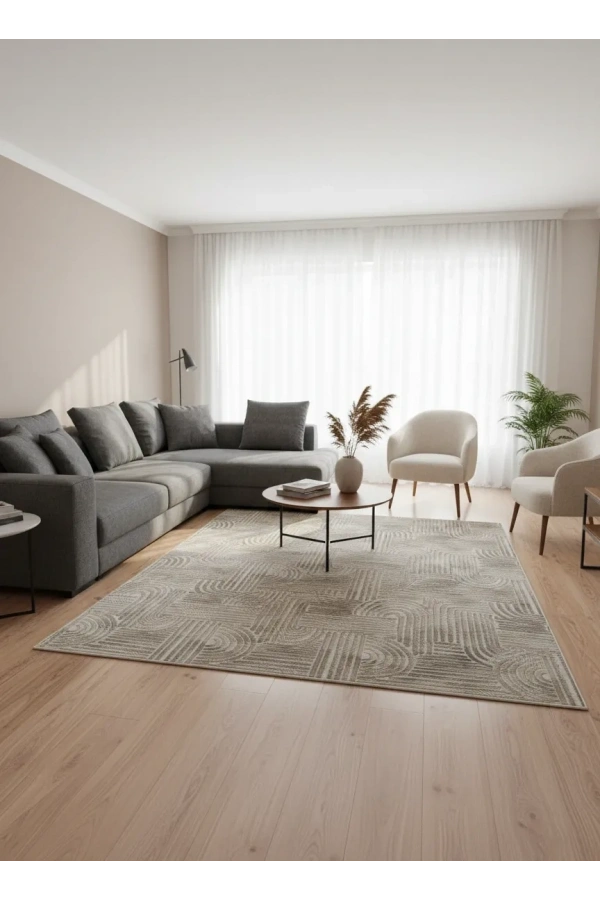 Dinarsu D008 Bej Halı | Soyut Labirent Desenli Modern Halı