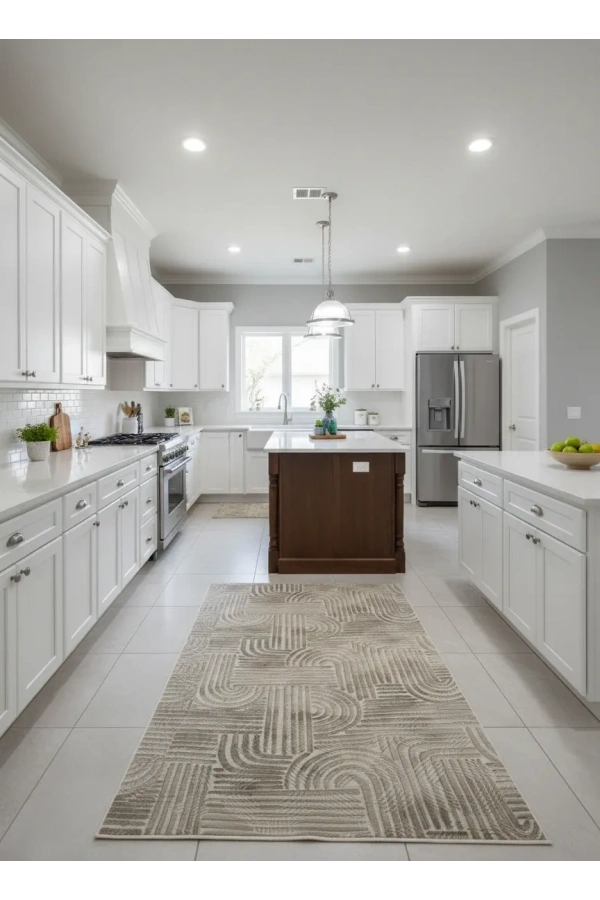 Dinarsu D008 Bej Halı | Soyut Labirent Desenli Modern Halı